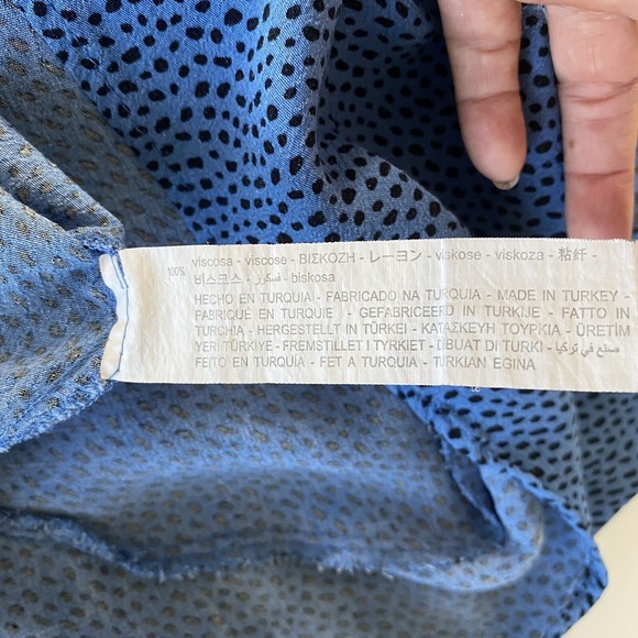 Zara Blue Printed Polka Dot Tie Neck Flowy‎ Blouse XS Relaxed Fit - Picture 8 of 10